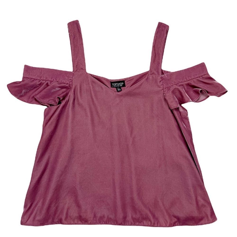 Topshop Dusty Rose Mauve Pink Velvet Off Cold Shoulder Spaghetti Strap Top Sz 8